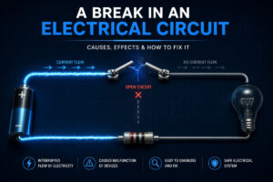 a break in an electrical circuit